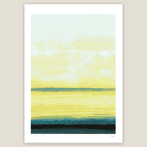 Abstract landscape art print in green and yellow tones
