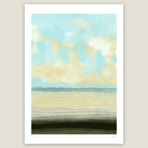 abstract landscape art print in green and blue tones