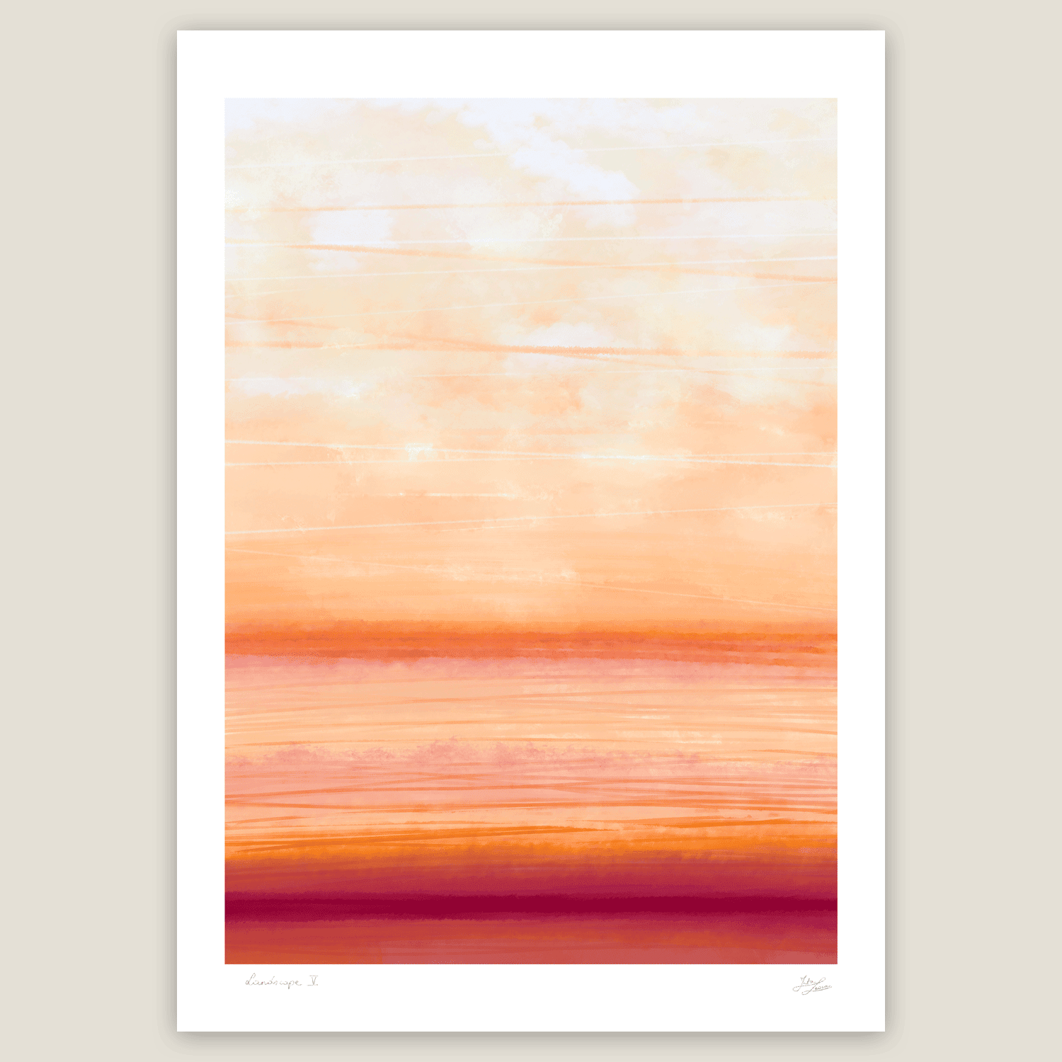 abstract landscape art print in red tones
