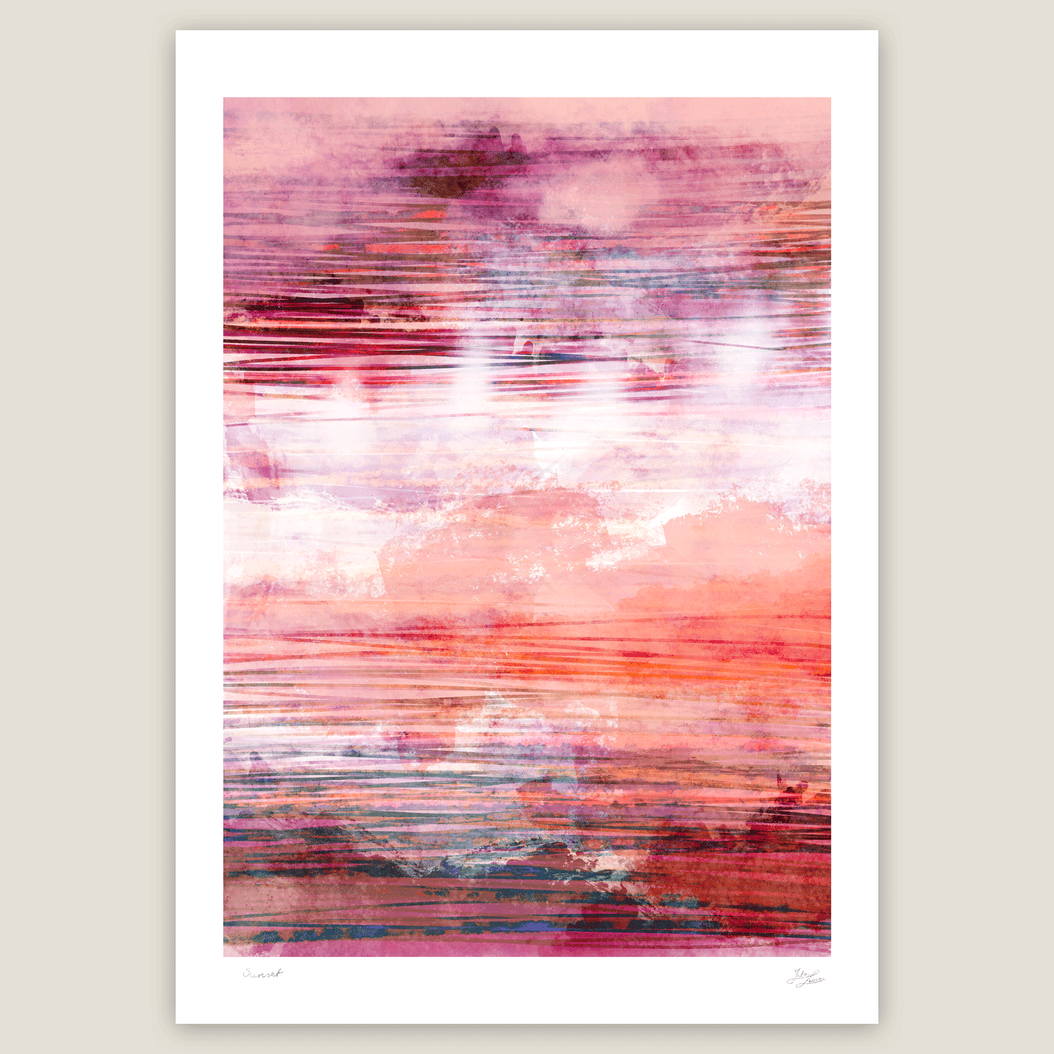 abstract sky art print in red sunset tones