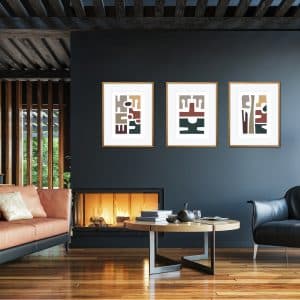 Set of 3 Abstract cut out shape modern midcentury fine art prints in earthy hues