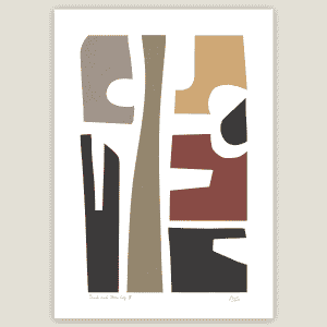 abstract geometric cut out shape art print in earthy tones