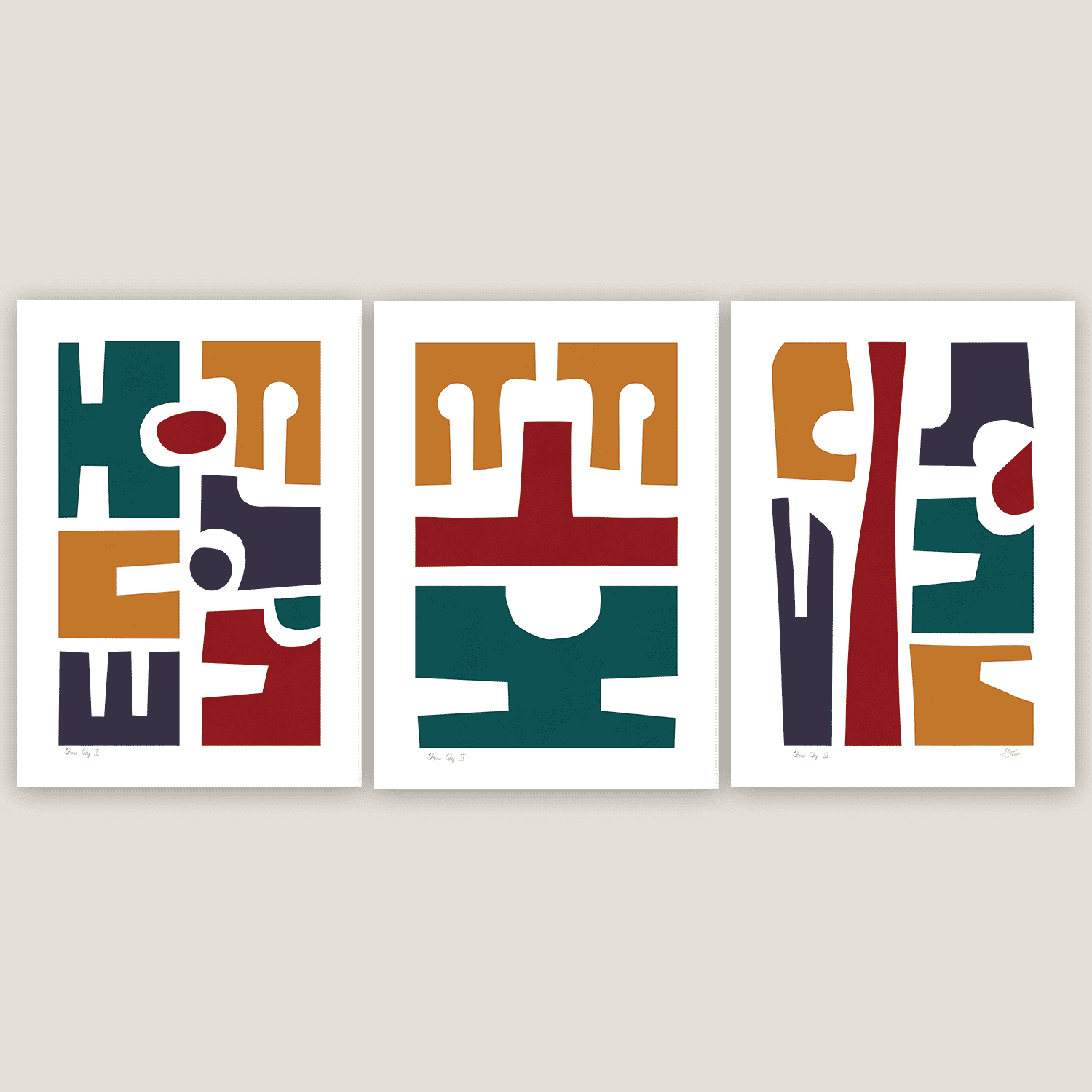set of 3 piece art prints in geometric abstraction style