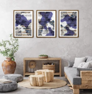 Set of 3 sophisticated abstract art prints in interior by Inta Leora