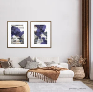 Set o 2 abstract meditarranean art prints in living room