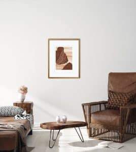 Leather brown and beige abstract art prints in interior