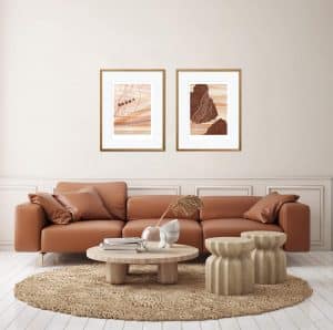 Terra brown and beige abstract art prints in interior