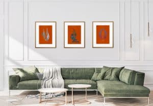 Set of 3 Contemporary Art Prints in terracotta and blue by Inta Leora