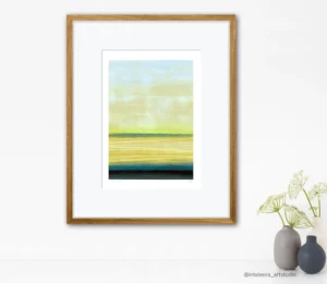 Green abstract fine art giclee print by independent artist Inta Leora in interior