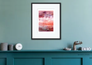 Red Abstract fine art giclee print by independent artist Inta Leora in interior