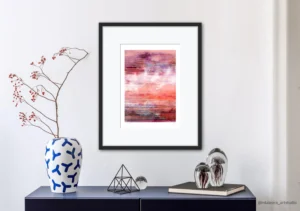 Original Soulful art print with abstract red landscape by artist Inta Leora