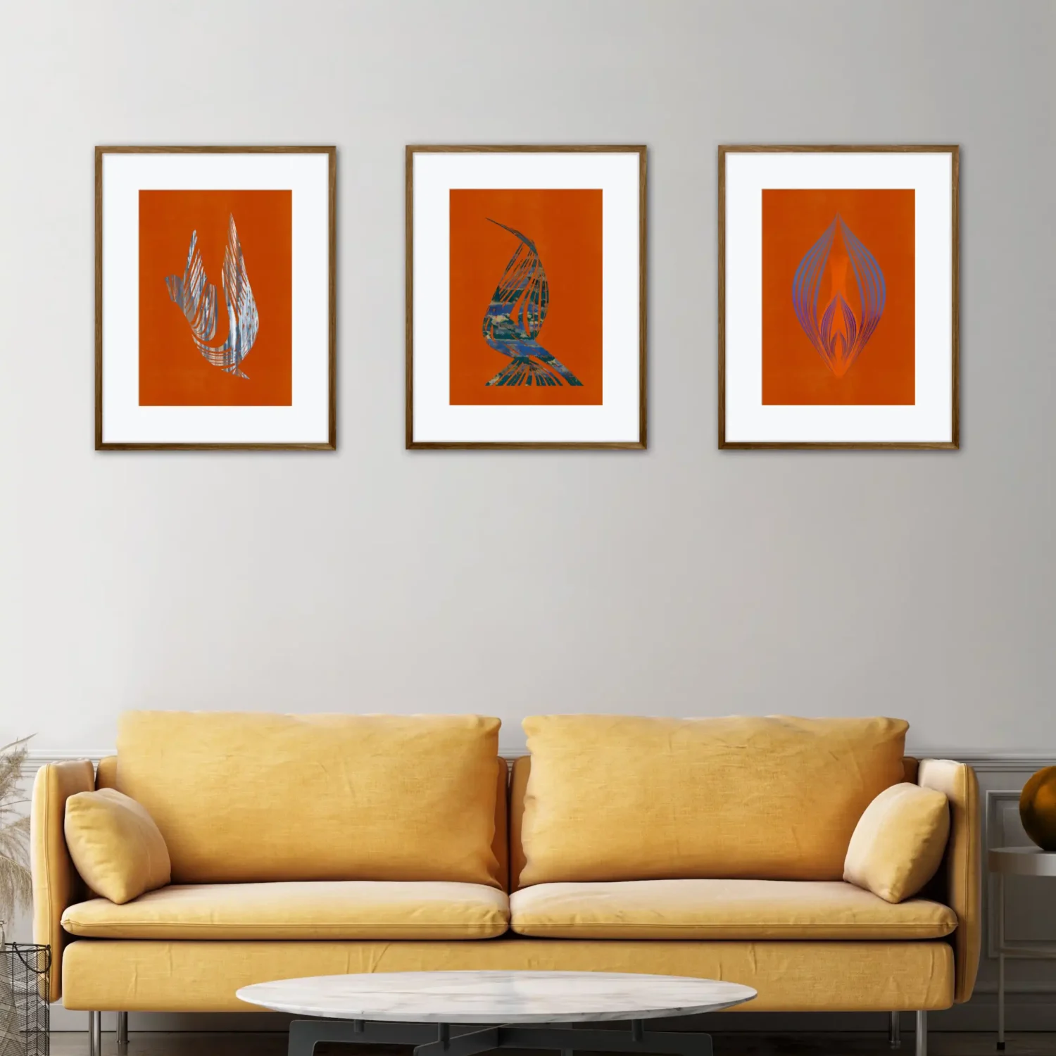 Set of 3 Abstract Art Prints in terracotta and blue by Inta Leora