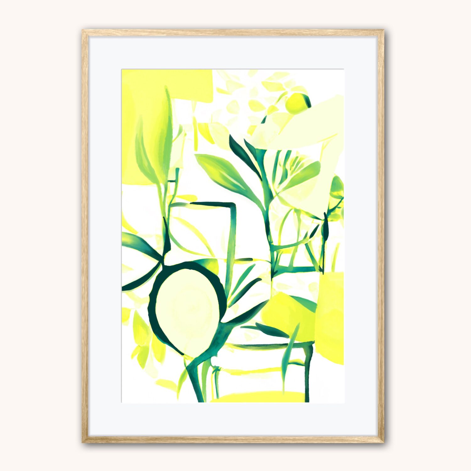 Semi-abstract art print Lemon Lime cocktail in lime green and bright yellow colours